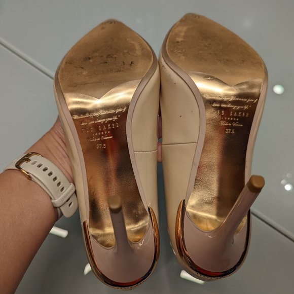 Ted Baker Pink Patent Leather Pumps w/ Rose Gold Accents Size 37.5 - Picture 7 of 9